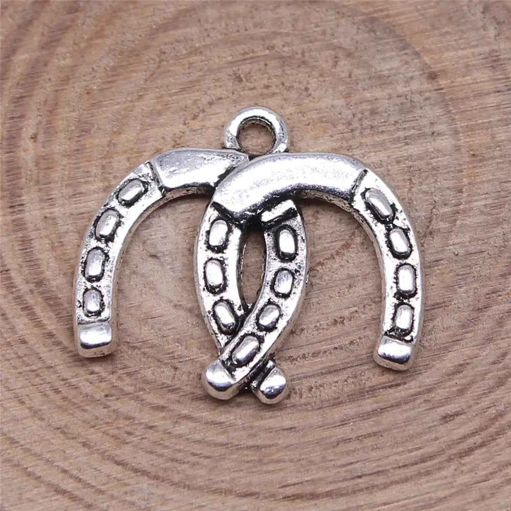 20x17mm 1.3g Antique Silver Zinc Alloy Double Horseshoe Charm Pendant for DIY Jewelry Making