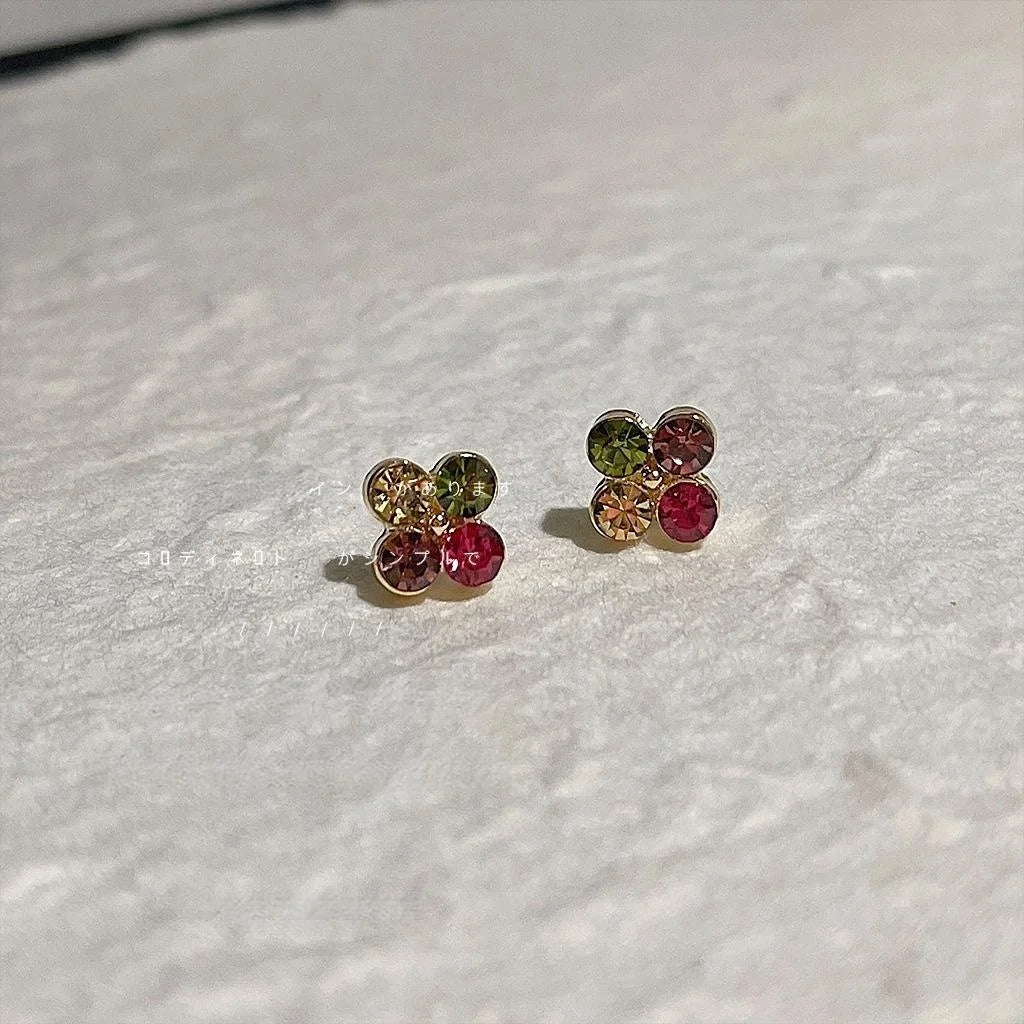 Sweet Candy Color Four Petal Flower Stud Earrings Copper Mini Geometric Jewelry