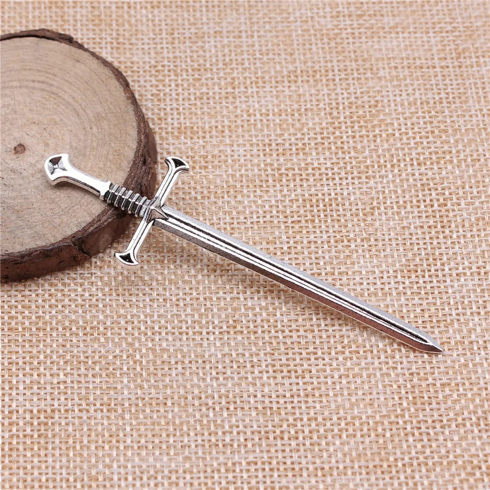 25x87mm 4.6g Antique Silver Zinc Alloy Sword Charm Pendant for Anime Cosplay Necklace Bracelet Making