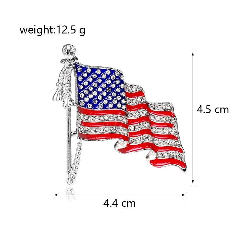 Elegant American Flag Rhinestone Enamel Alloy Brooch, Patriotic Waving Flag Lapel Pin Suit Accessory Gift