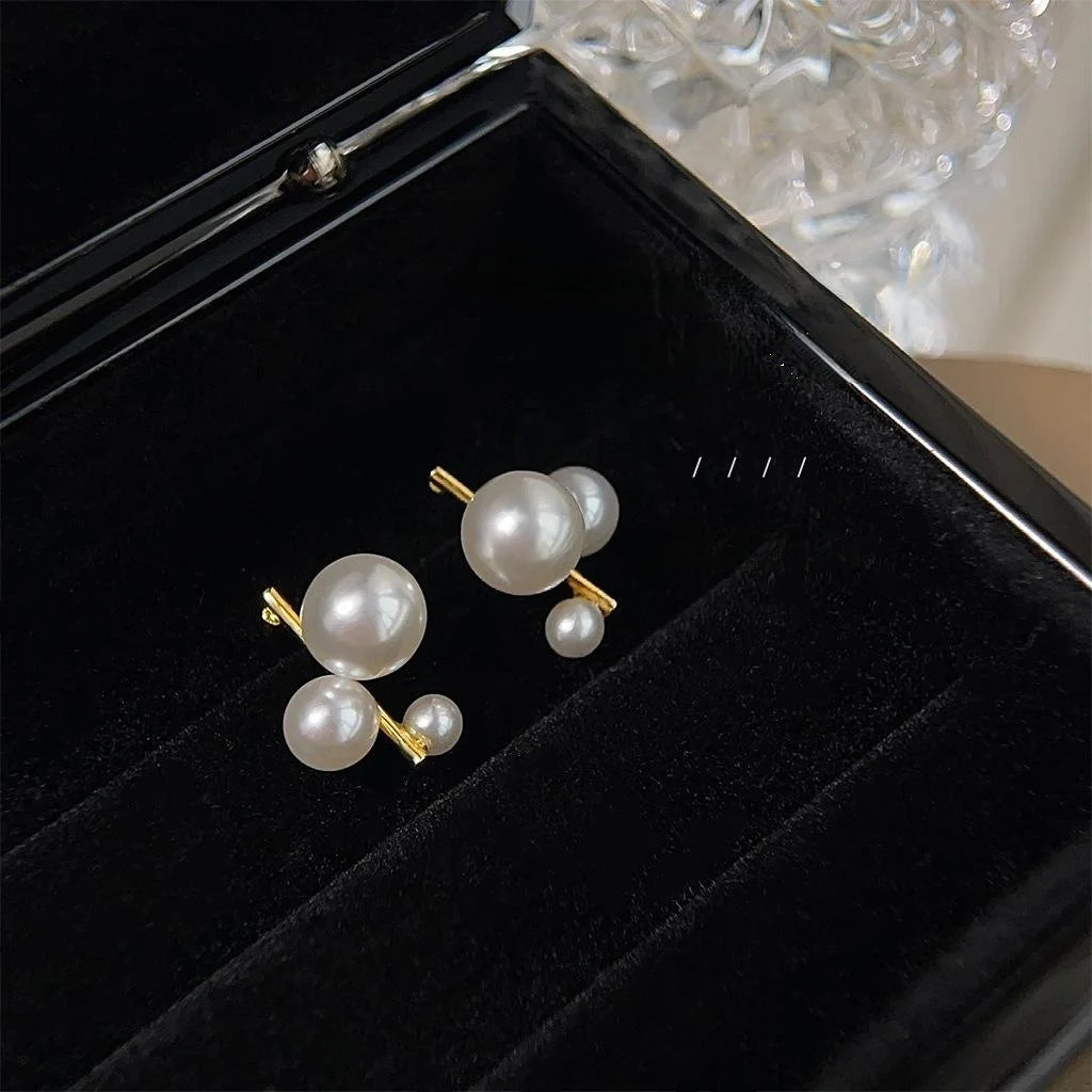 14K Gold Plated Copper Geometric Pearl Drop Earrings For Women, Niche Designer Round Commuter Jewelry