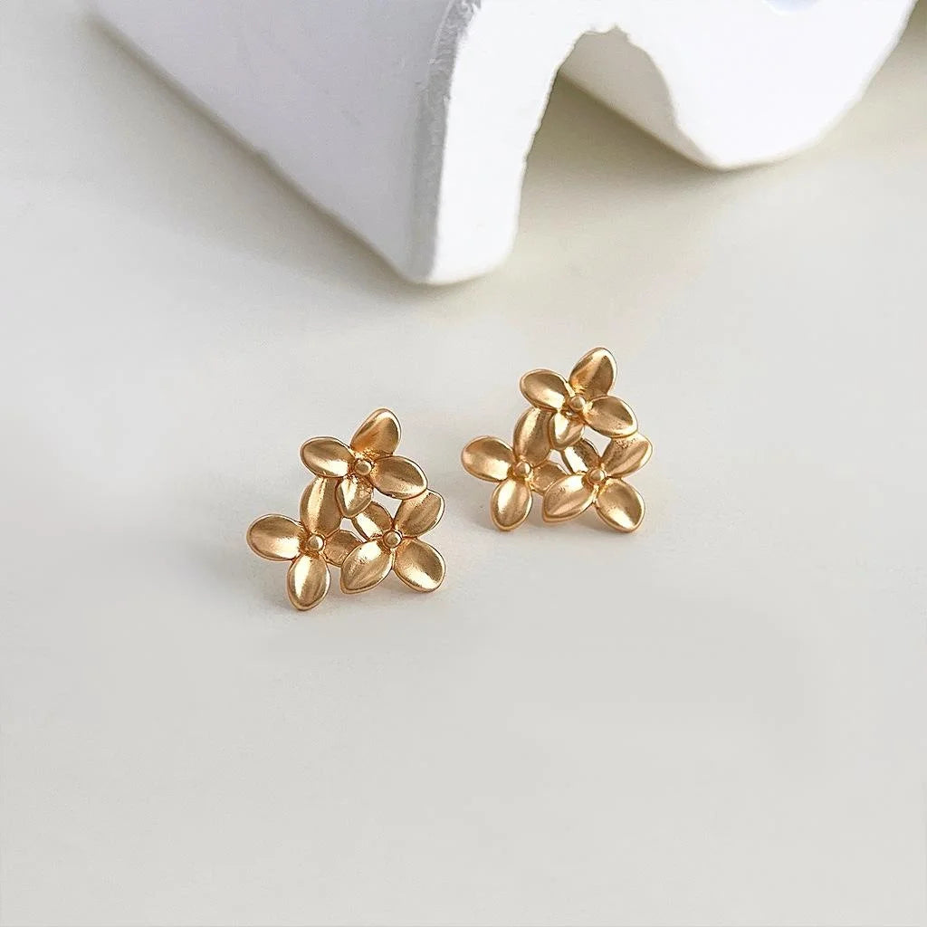 Matte Copper Osmanthus Flower Stud Earrings For Women, Elegant Minimalist Commuter Jewelry