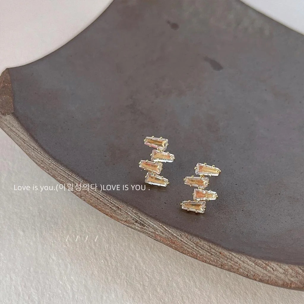 14K Plated Copper Irregular Geometric Micro Pave Zircon Stud Earrings Minimalist Style Jewelry