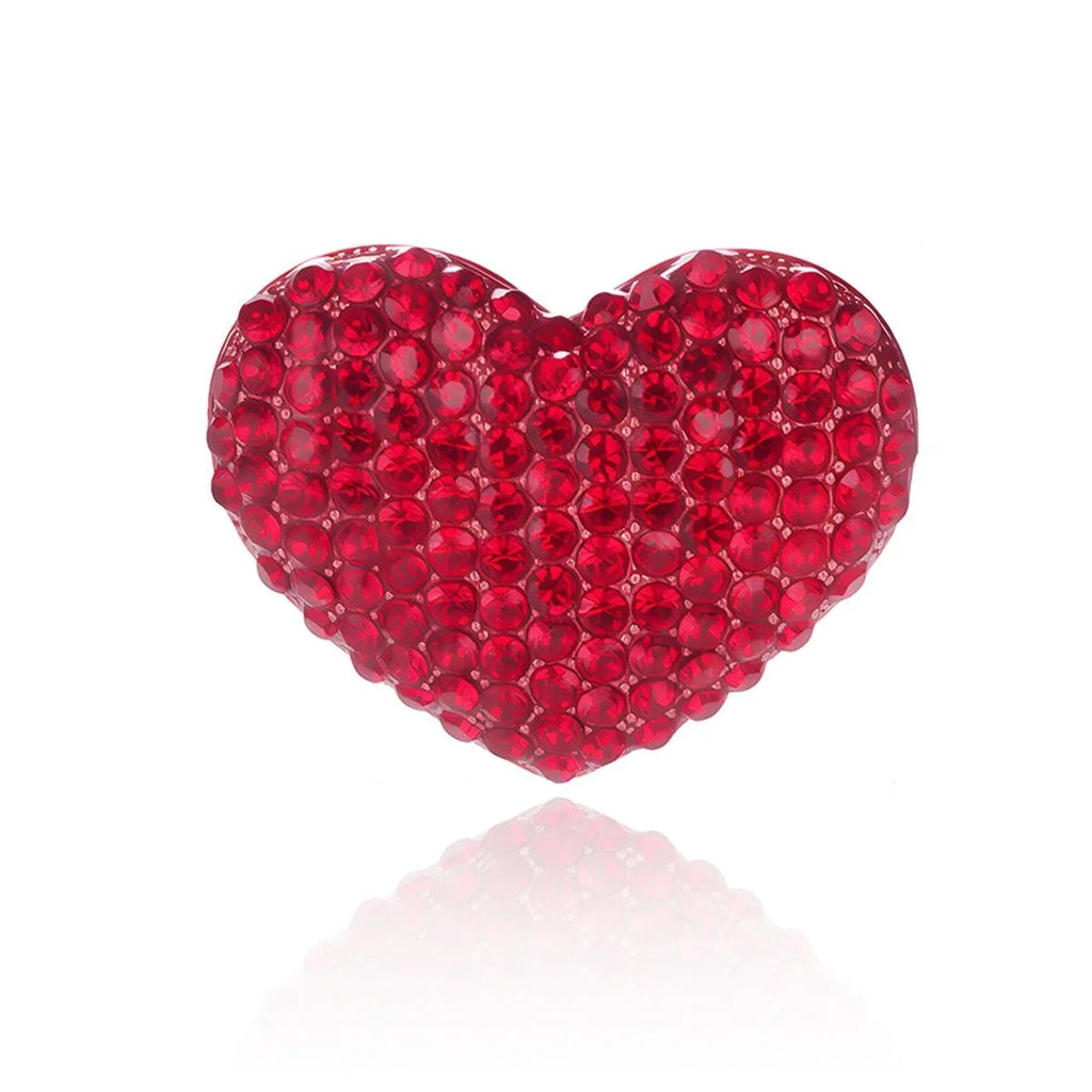 Elegant Red Heart Rhinestone Brooch Sparkling Crystal Love Lapel Pin Corsage Suit Accessory Gift