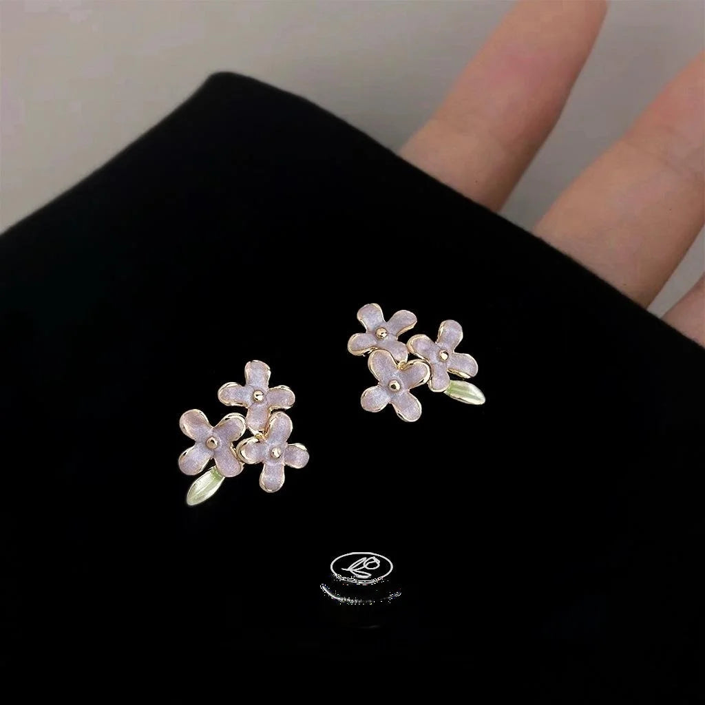 Sweet Purple Enamel Hydrangea Flower Copper 14K Plated Stud Earrings