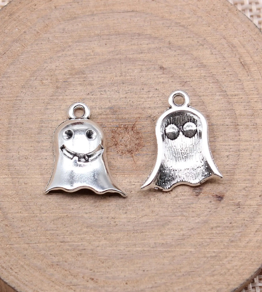 17x14mm 1.3g Antique Silver Zinc Alloy Halloween Ghost Charm Pendant for DIY Earring Bracelet Necklace