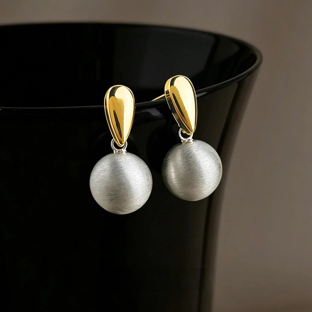 Two Tone Brushed Eco Friendly Copper Geometric Ball Teardrop Drop Earrings For Women