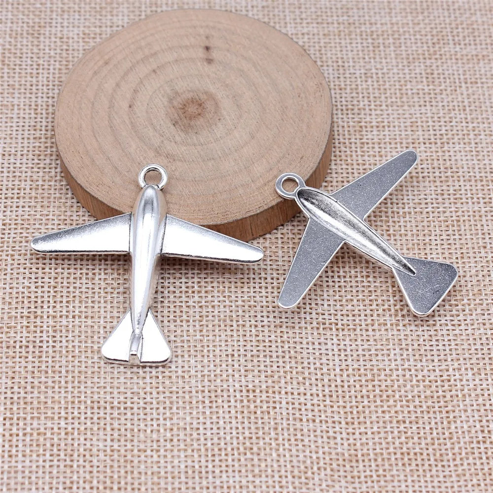 46x52mm 7g Antique Silver Zinc Alloy Airplane Charm Pendant for DIY Jewelry Making