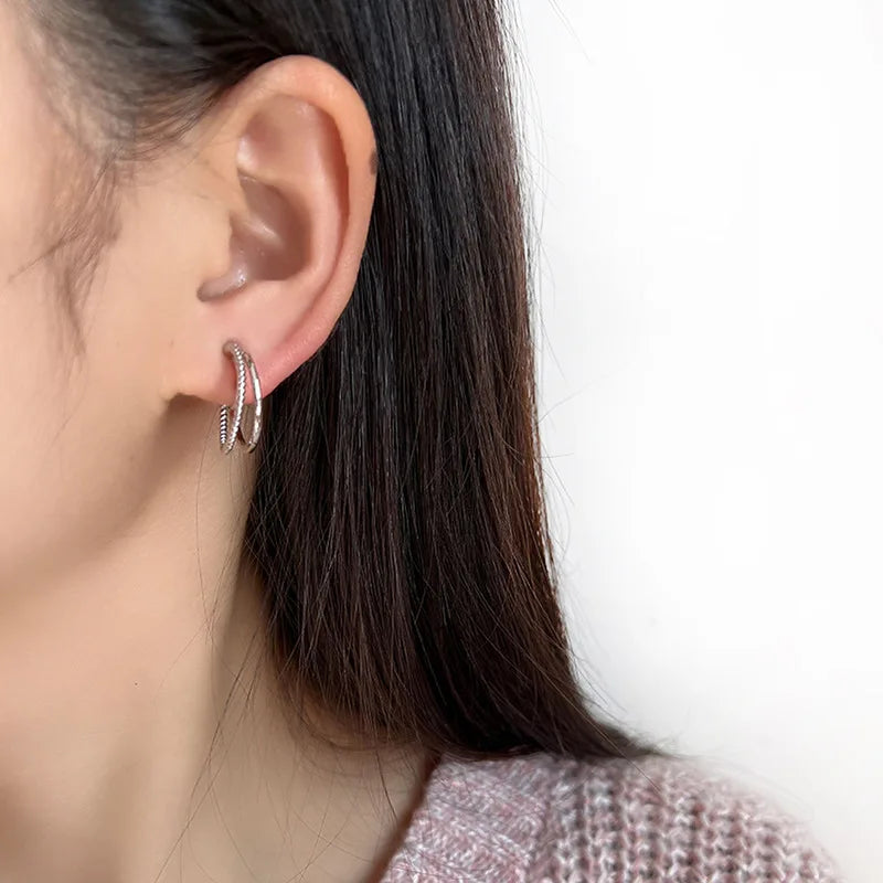 Vintage Double Hoop Spiral Alloy Stud & Clip On No Piercing Hong Kong Style Hoop Earrings