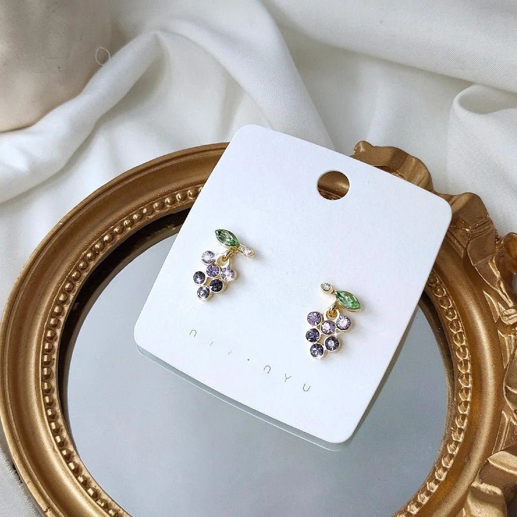 Korean 14K Gold Plated Alloy Grape Rhinestone Gradient Stud Earrings For Women