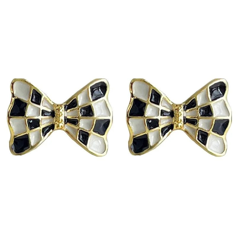 Sweet Vacation Style 14K Gold Plated Copper Bow Stud Earrings With Enamel Drip Design