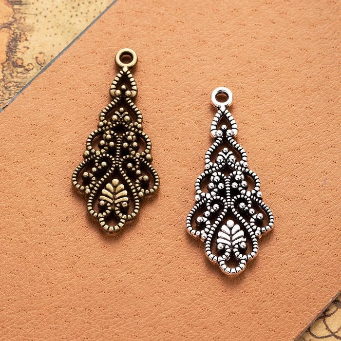 Zinc Alloy Teardrop Hollow Double Sided Charm Pendant for DIY Necklace Bracelet Jewelry Making — 41×18mm