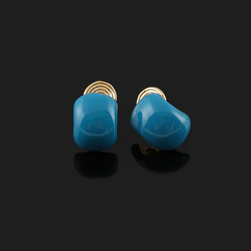 Elegant Lake Blue Enamel Bean Spiral Alloy Stud & Clip On No Piercing Women's Fashion Earrings