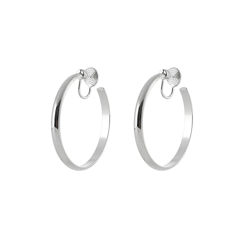 Elegant Smooth Round Alloy Hoop Stud & Clip On No Piercing Minimalist Metal Circle Earrings