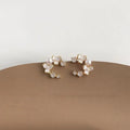 14K Gold Plated Copper Zircon Flower Stud Earrings Sweet Floral Jewelry