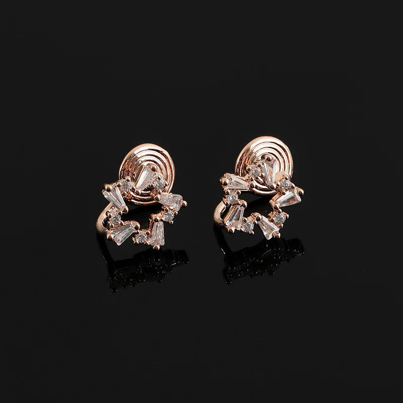 Elegant Hollow Star Zircon Stud & Clip On No Piercing Rose Gold Plated Five Point Hoop Earrings