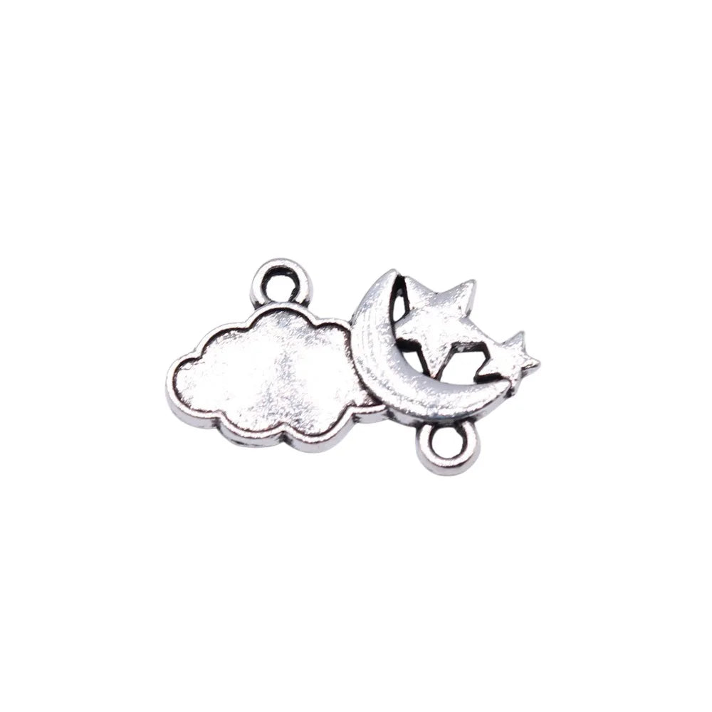 21x12mm 1.6g Antique Silver Zinc Alloy Moon Star Cloud Connector Charm for DIY Jewelry Making