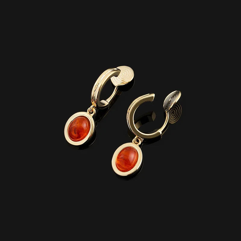 Elegant Orange Resin Oval Pendant C Hoop Alloy Stud & Clip On No Piercing New Chinese Style Earrings