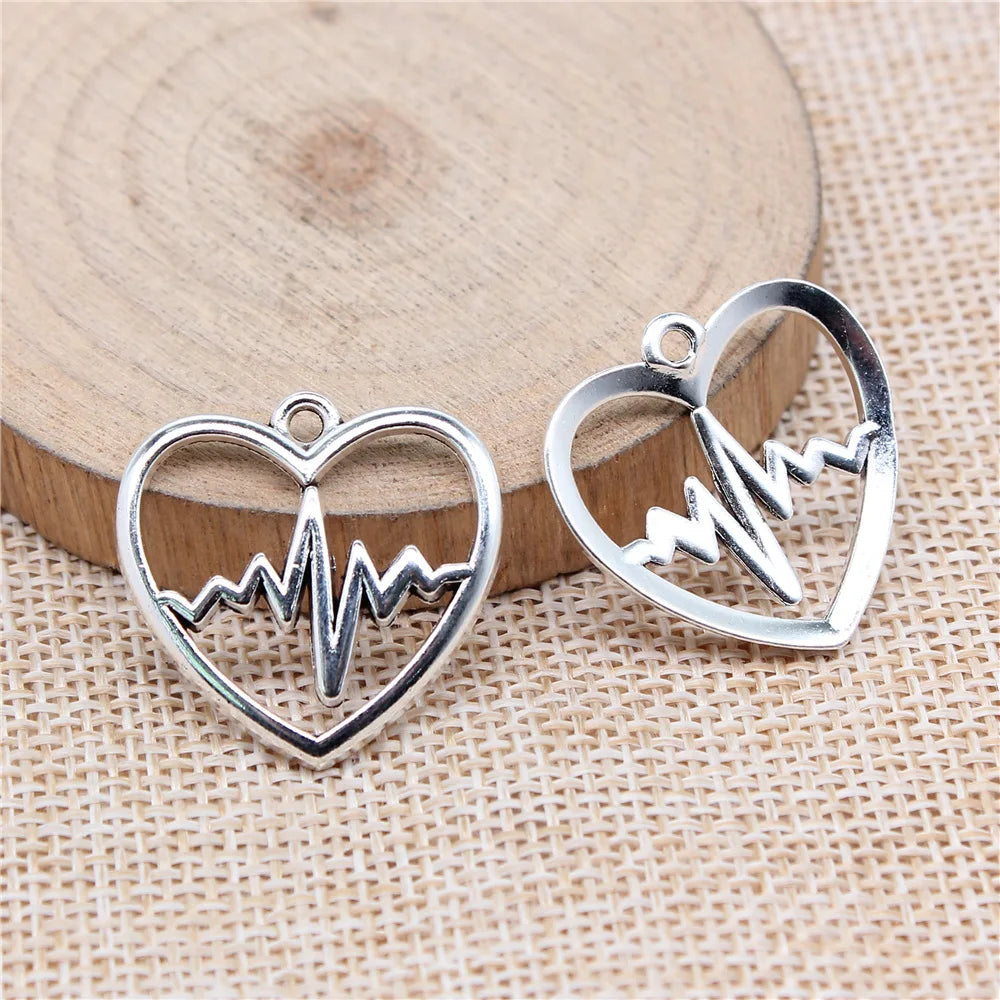 25x25mm 2.36g Zinc Alloy Heart ECG charm pendant for DIY necklace bracelet jewelry making accessories