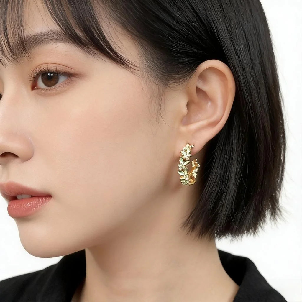 Chic Butterfly Enamel Drip Glaze Pearl Copper Drop Earrings