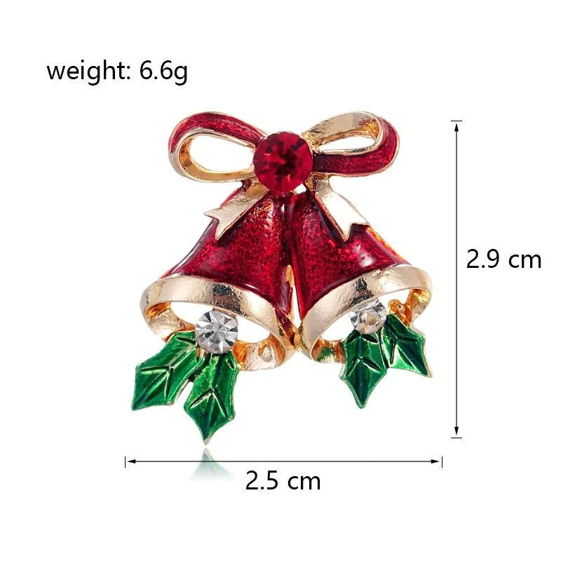 Elegant Enamel Christmas Bell Brooch With Rhinestone Bow, Alloy Lapel Pin Corsage Suit Accessory Gift