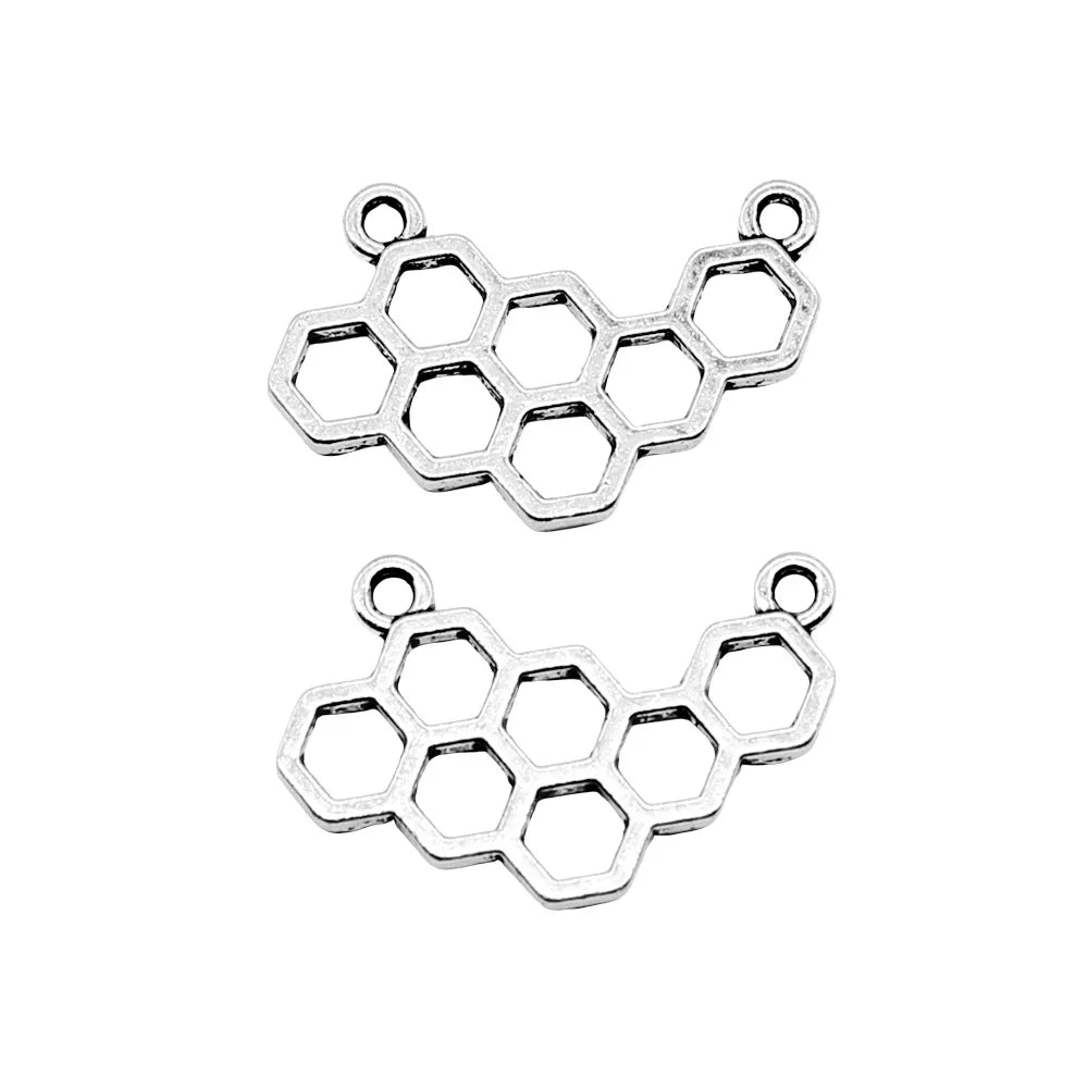 24x15mm 1.2g Antique Silver Zinc Alloy Honeycomb Connector Charm for DIY Bracelet Necklace Making