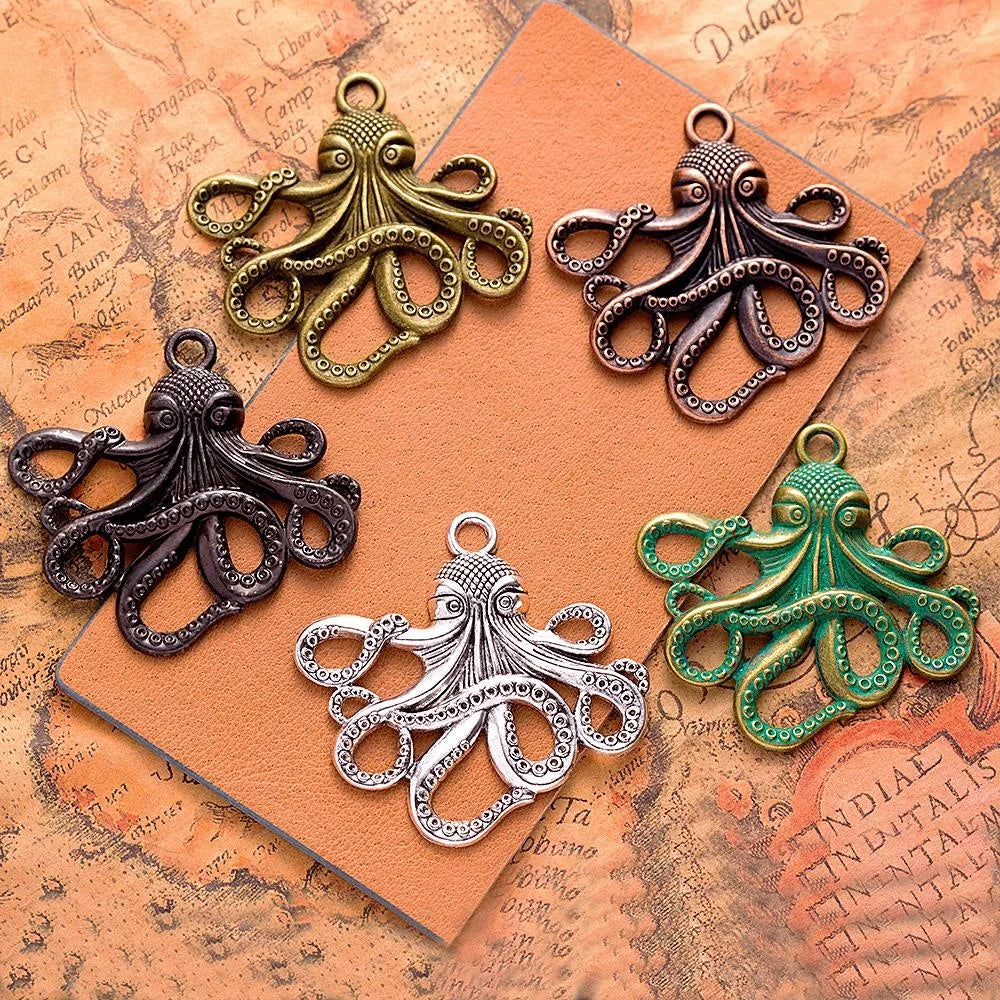 57x56MM Antique Silver Zinc Alloy Fish Octopus Charm Pendant for DIY Necklace Bracelet Jewelry Making