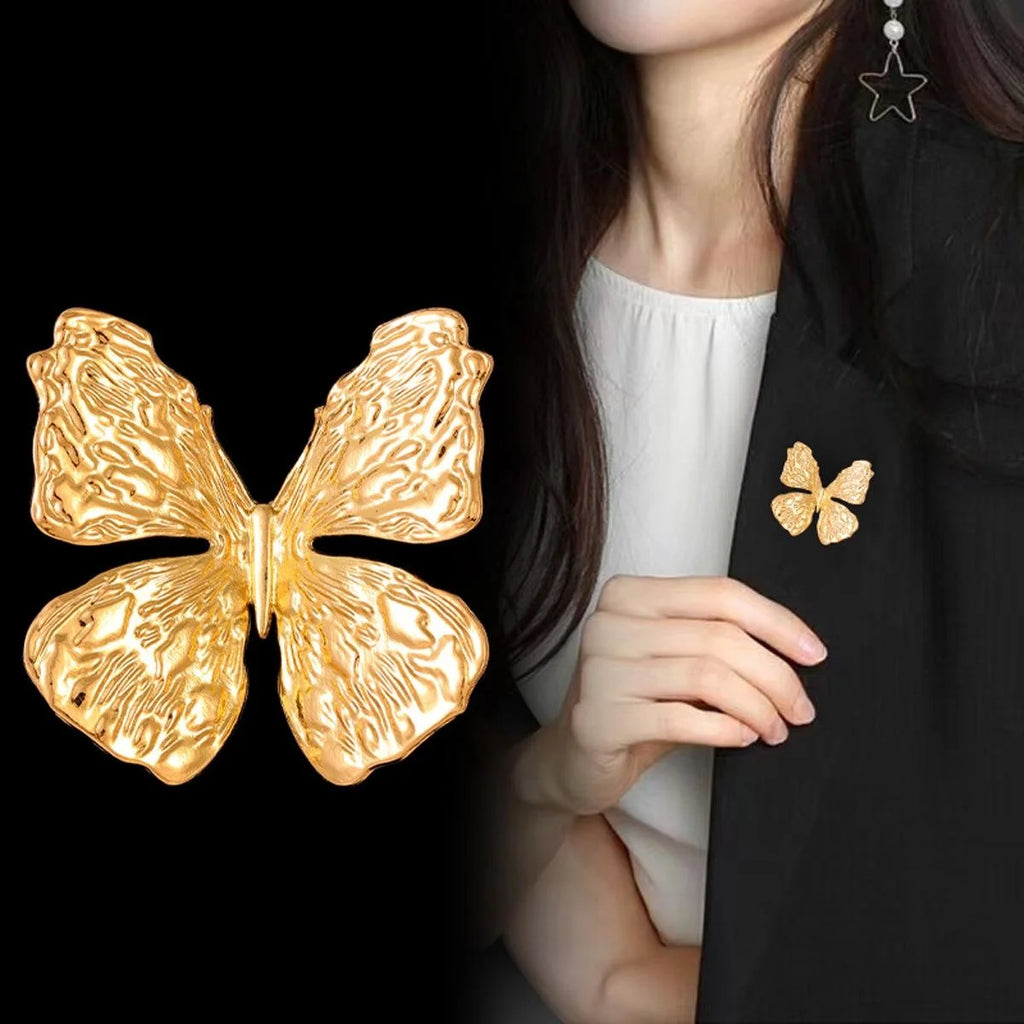 Elegant 3D Gold Alloy Butterfly Brooch With Textured Wings, Luxury Lapel Pin Corsage Suit Accessory Gift