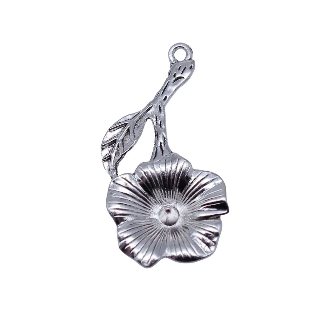37x19mm 2.6g Antique Silver Zinc Alloy Flower Charm Pendant for Necklace Bracelet DIY Jewelry