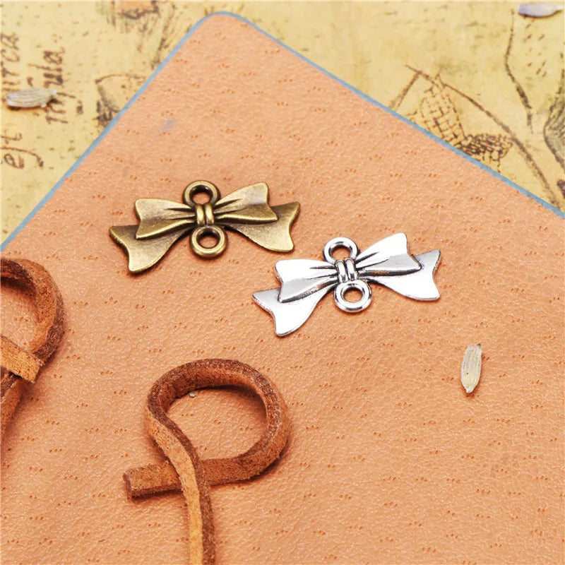 20x8MM Antique Silver Zinc Alloy Bow Charm Pendant for DIY Necklace Bracelet Jewelry Making