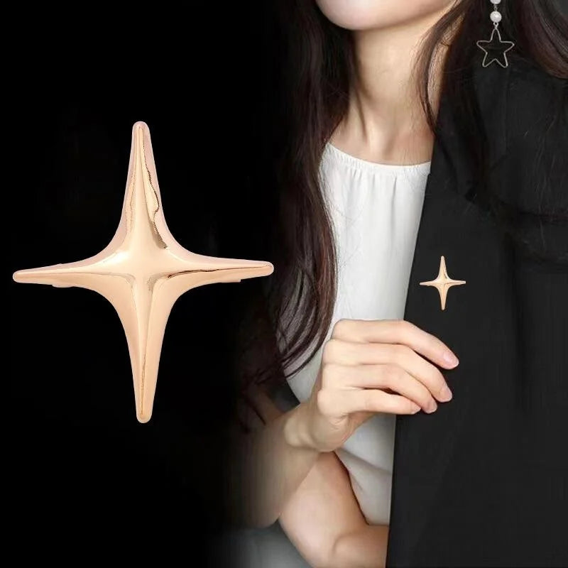 Elegant Polished Gold Alloy Cross Star Brooch, Minimalist Metal Lapel Pin Corsage Suit Accessory Gift