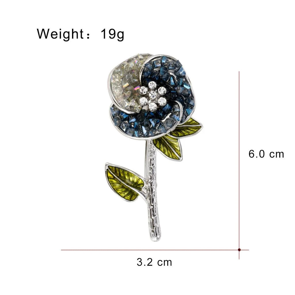 Elegant Crystal Rhinestone Enamel Rose Flower Brooch Pin, Women's Alloy Lapel Corsage Suit Accessory Gift