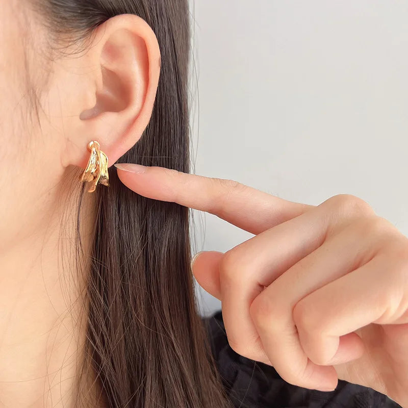 Luxury Gold Alloy Spiral Coil Hoop Stud & Clip On No Piercing Textured Metal Statement Earrings