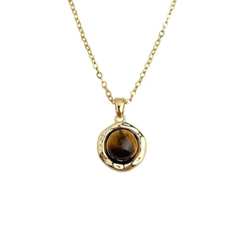 Thick 18K Real Gold Plated Tiger Eye Stone Geometric Necklace Vintage Collarbone Jewelry