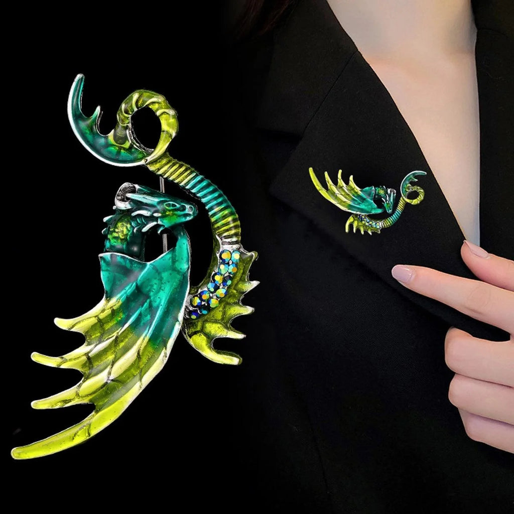 Cute Enamel Flying Dragon Brooch With Rhinestone Accents, Cartoon Pterosaur Lapel Pin Gift