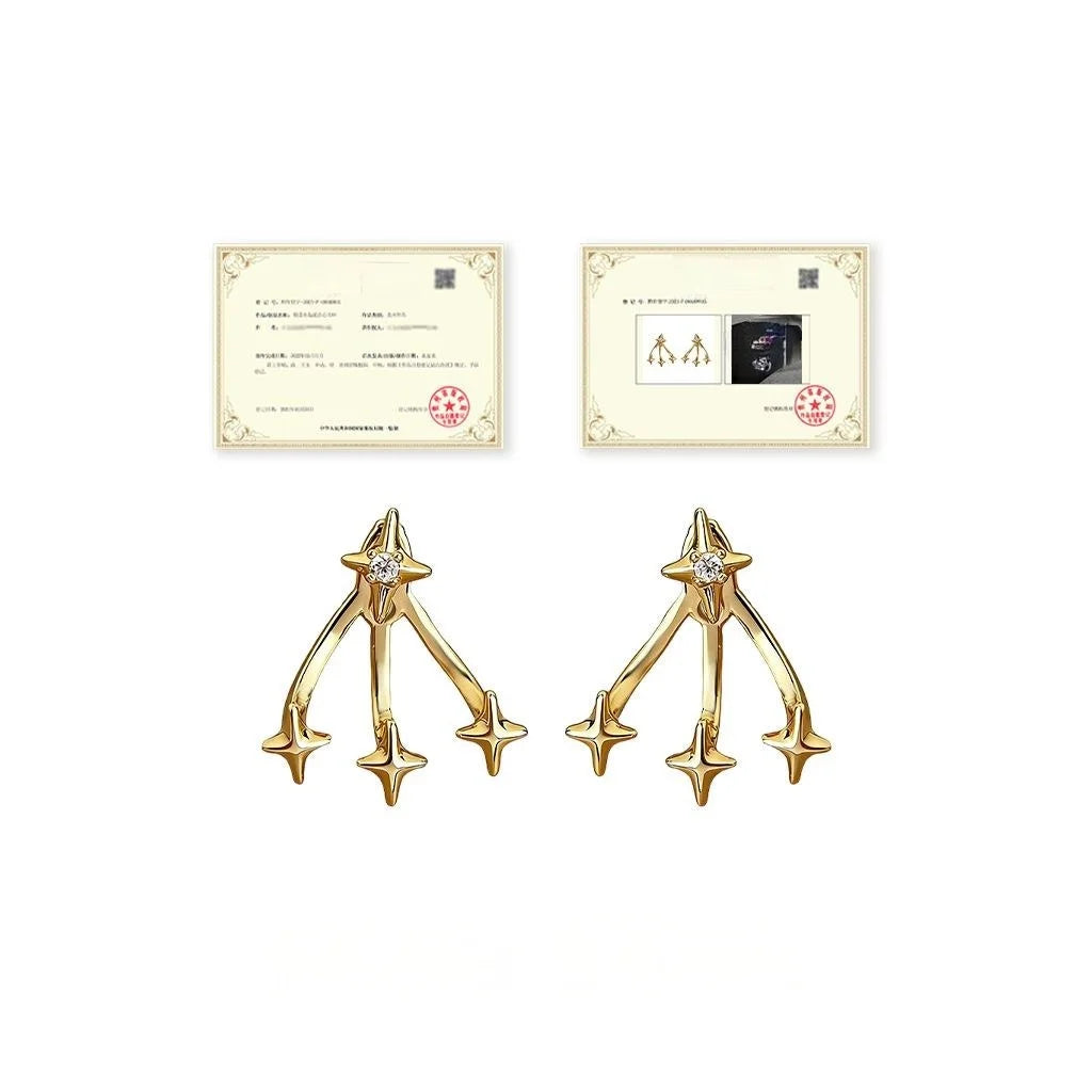 Two Way Star Zircon Copper Drop Earrings Light Luxury Style