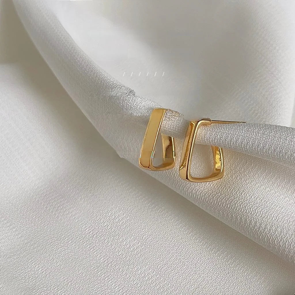 14K Gold Plated Copper Geometric Rectangle Stud Earrings Minimalist Smooth Elegant