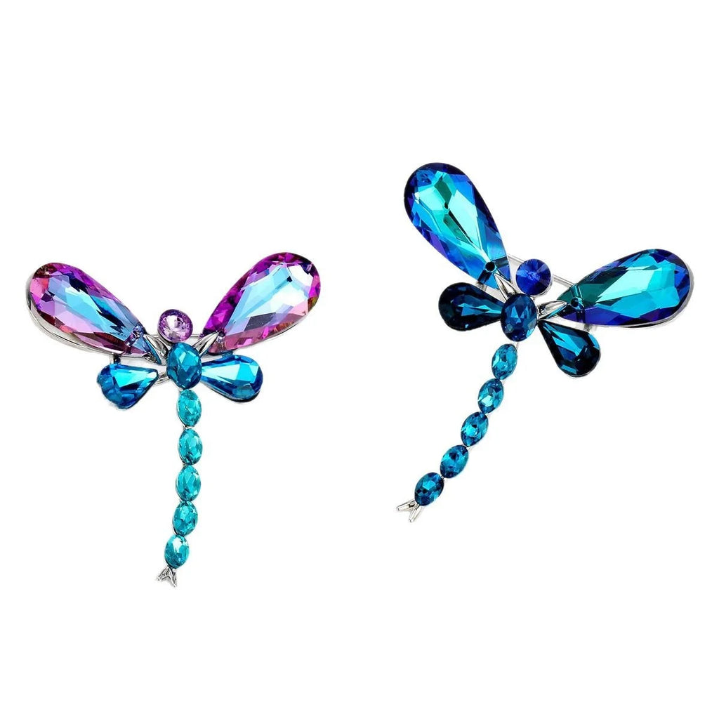 Elegant Colorful Glass Dragonfly Brooch With Rhinestone Wings, Luxury Insect Lapel Pin Suit Accessory Gift