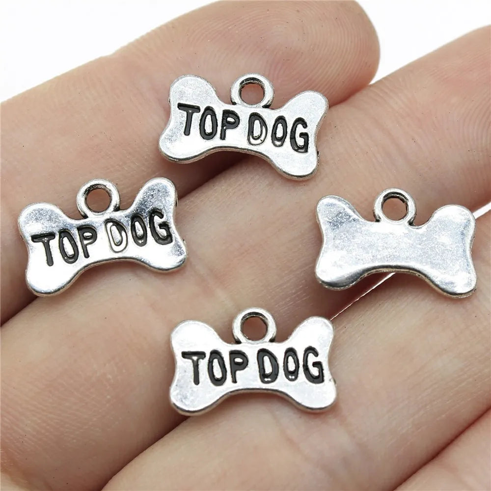 15x10mm 0.9g Zinc alloy TOP DOG Bone Dog Biscuit charm pendant for pet jewelry DIY making