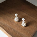 Mini 14K Gold Plated Copper Teardrop Stud Earrings With Micro Pave Zircon For Women