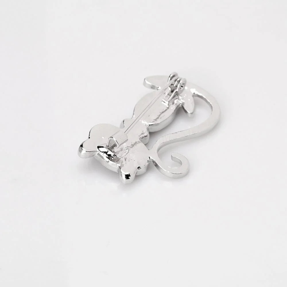 Cute Mother Of Pearl Cat Brooch With Rhinestone Eyes, Elegant Women's Lapel Pin Corsage Suit Accessory Gift