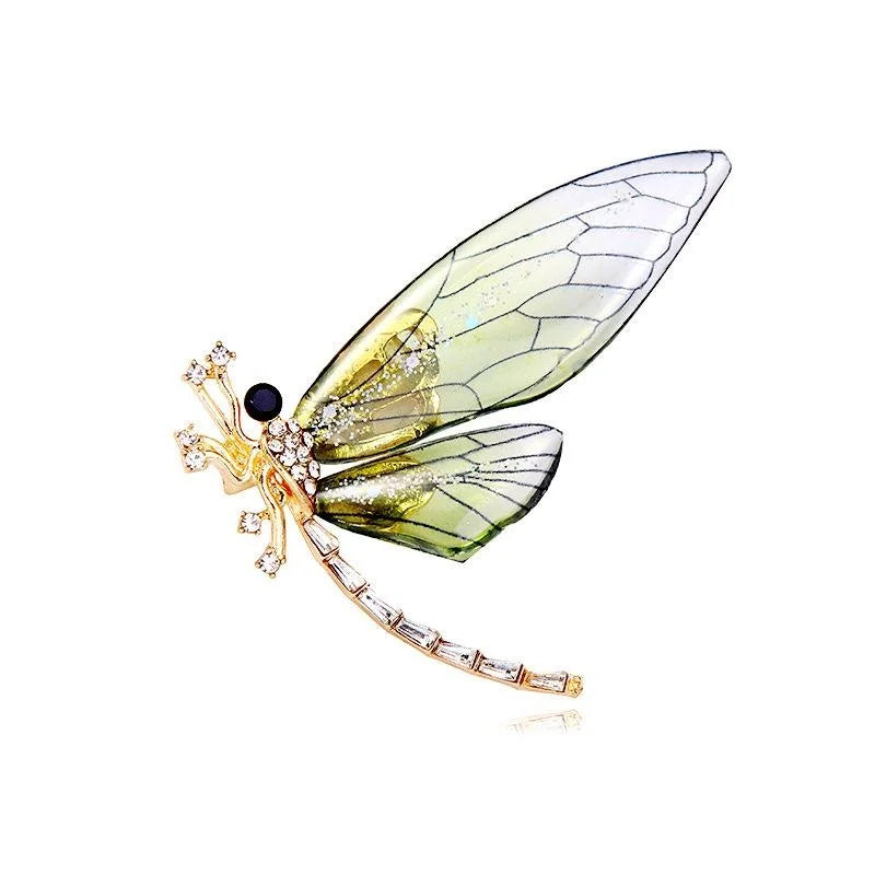 Elegant Colorful Dragonfly Rhinestone Brooch With Translucent Wings, Luxury Lapel Pin Suit Accessory Gift