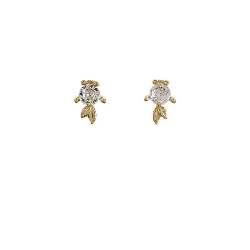 Mini Micro Pave Zircon Goldfish Stud Earrings 14K Gold Plated Copper Cute Animal Jewelry