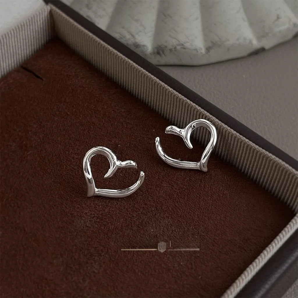 Minimalist Copper Open Heart Stud Earrings For Women Tiny Line Commuter Jewelry