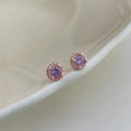 Mini Micro Pave Purple Zircon Round Geometric Rose Gold Plated Copper Stud Earrings