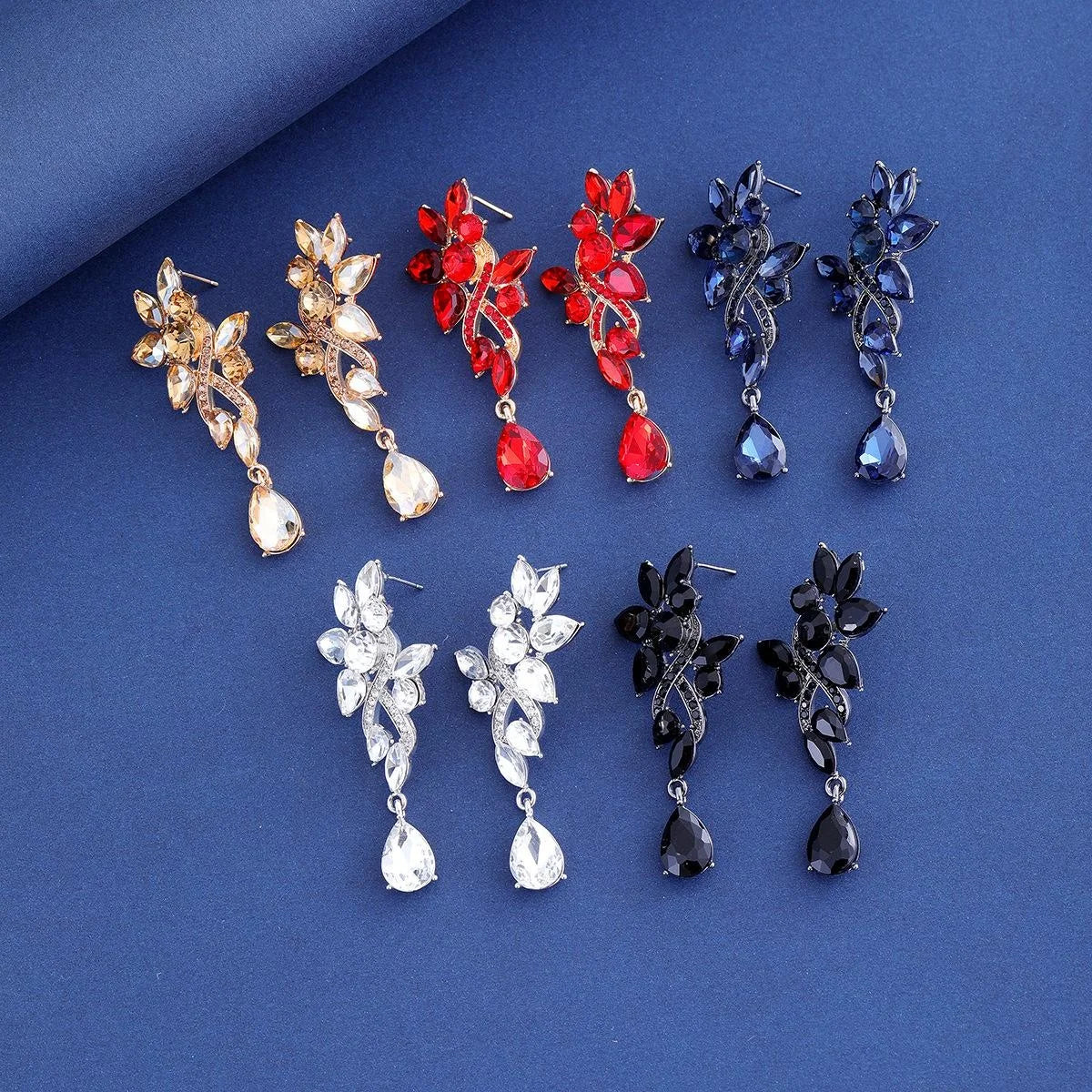 Luxury Leaf Teardrop Zircon Crystal Dangle Earrings For Women Elegant Bridal Wedding Party Gift