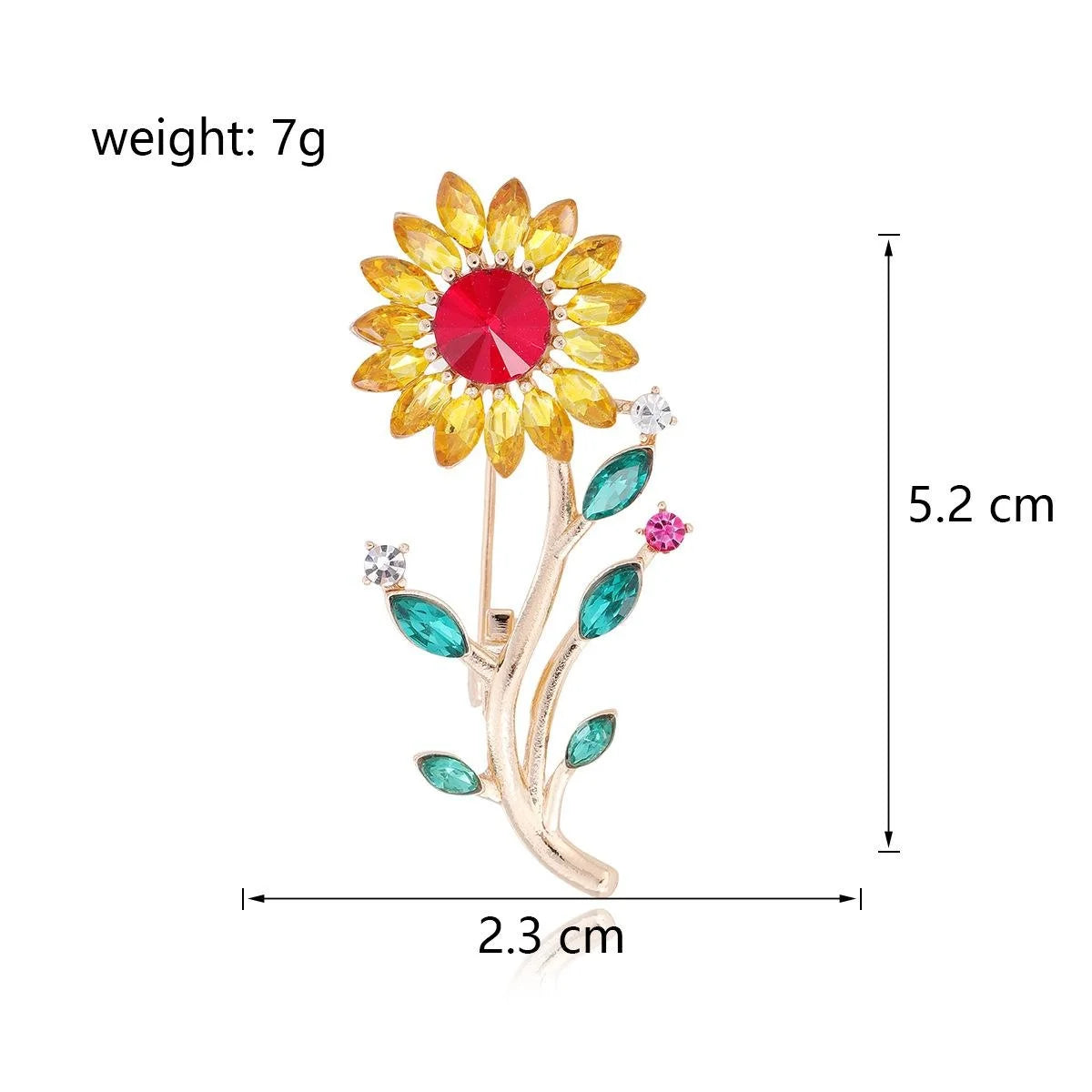Elegant Sunflower Rhinestone Alloy Brooch With Crystal Leaves, Women's Lapel Pin Corsage Gift