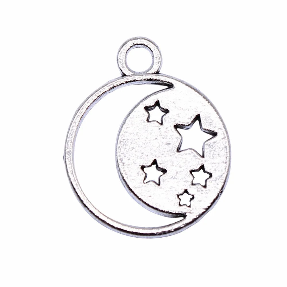 17x17mm 1.4g Zinc Alloy Round Hollow Moon Star Charm Pendant for Necklace Bracelet Earring DIY