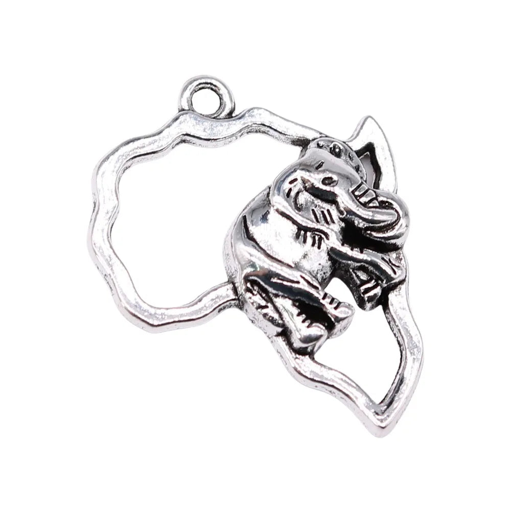 28x22mm 3.88g Antique Silver Zinc Alloy Elephant Charm Pendant for African Theme DIY Jewelry Making