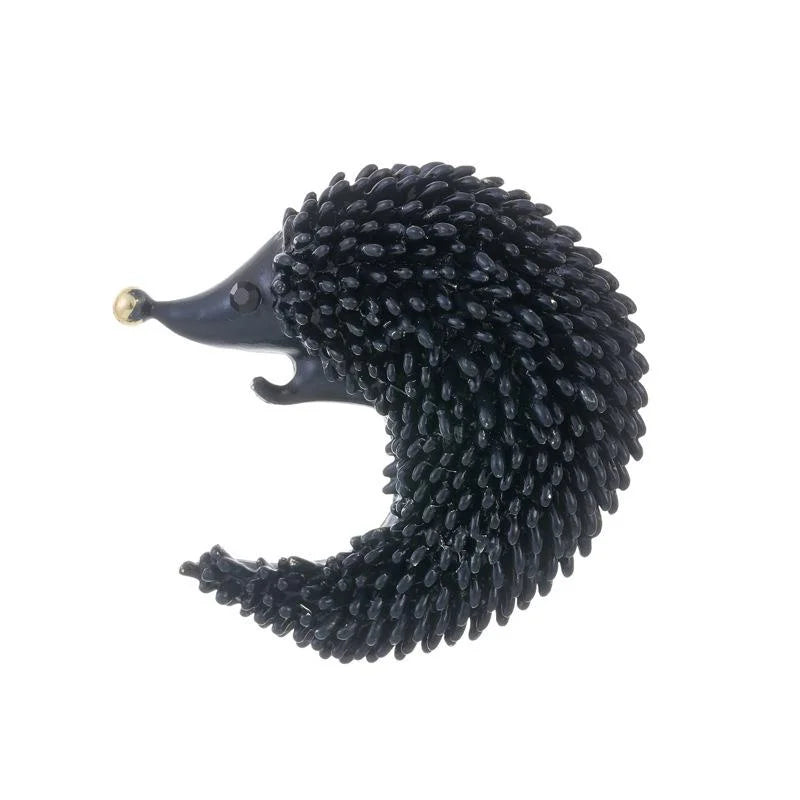 Cute Black Enamel Hedgehog Brooch Gold Alloy Rhinestone Animal Lapel Pin For Bags Suits And Gifts